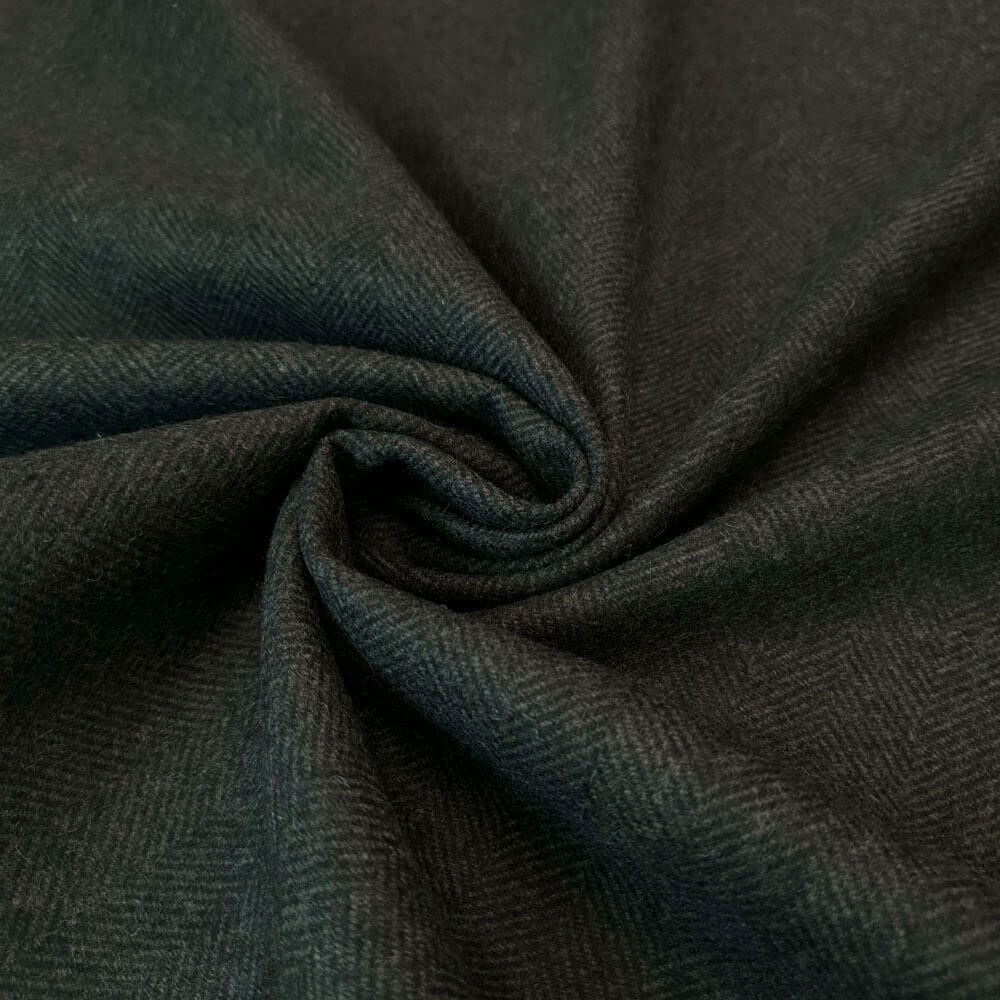 Amal - Uld Tweed Sildebensmønster - Sort-Mossa